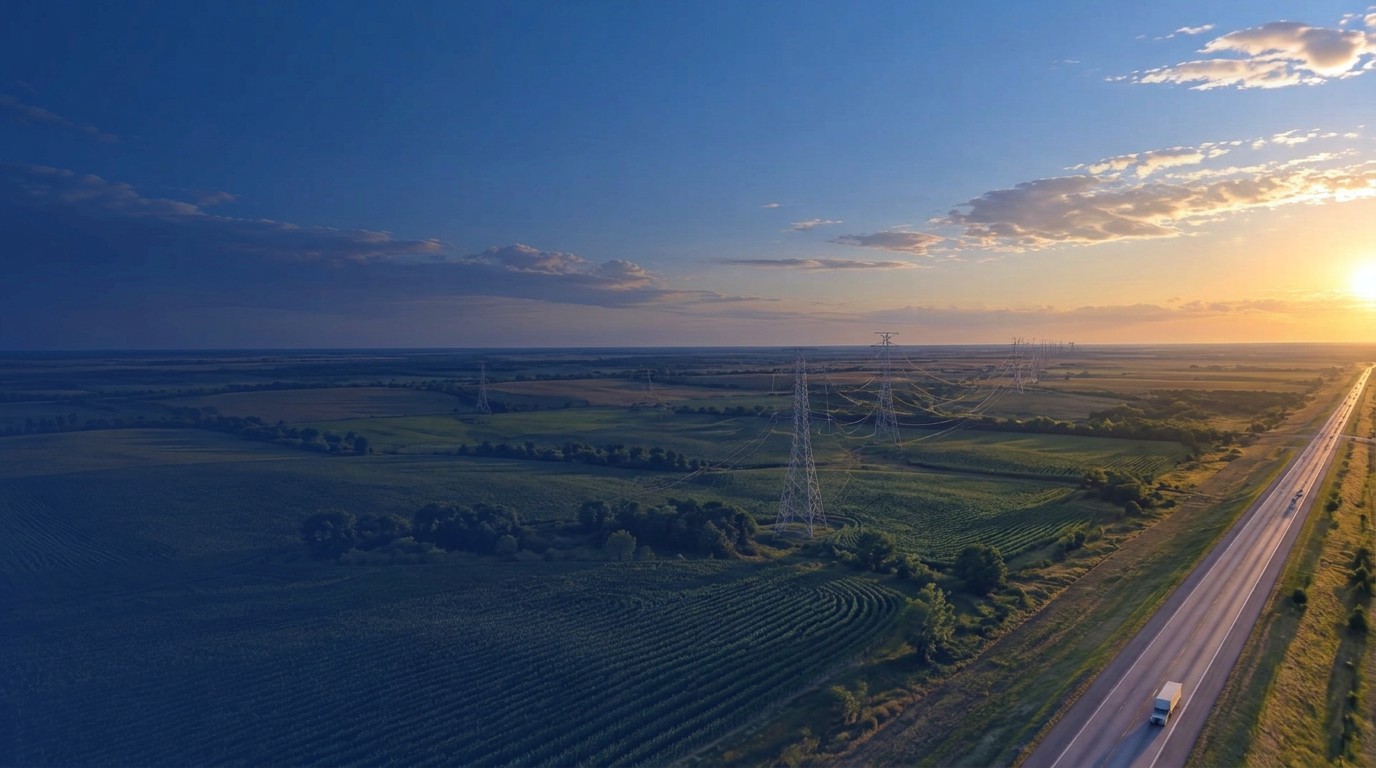 Planned infrastructure campus layout overlaid on the Heartland greenfield tract
